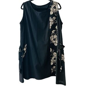 Caravan Gallery Black Floral Women's Sleeveless Cotton Dress